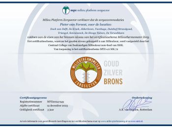 Bronzen certificaat Milieuthermometer door diverse locaties behaald!