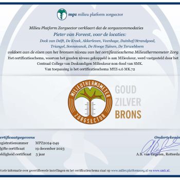 Bronzen certificaat Milieuthermometer door diverse locaties behaald!